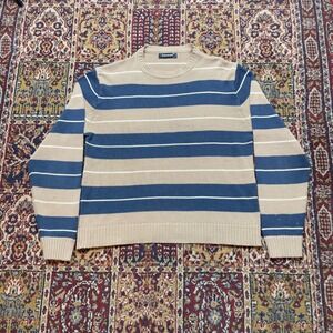 Kingsport Mens Striped Long Sleeve Crewneck Sweater XL Beige Blue White